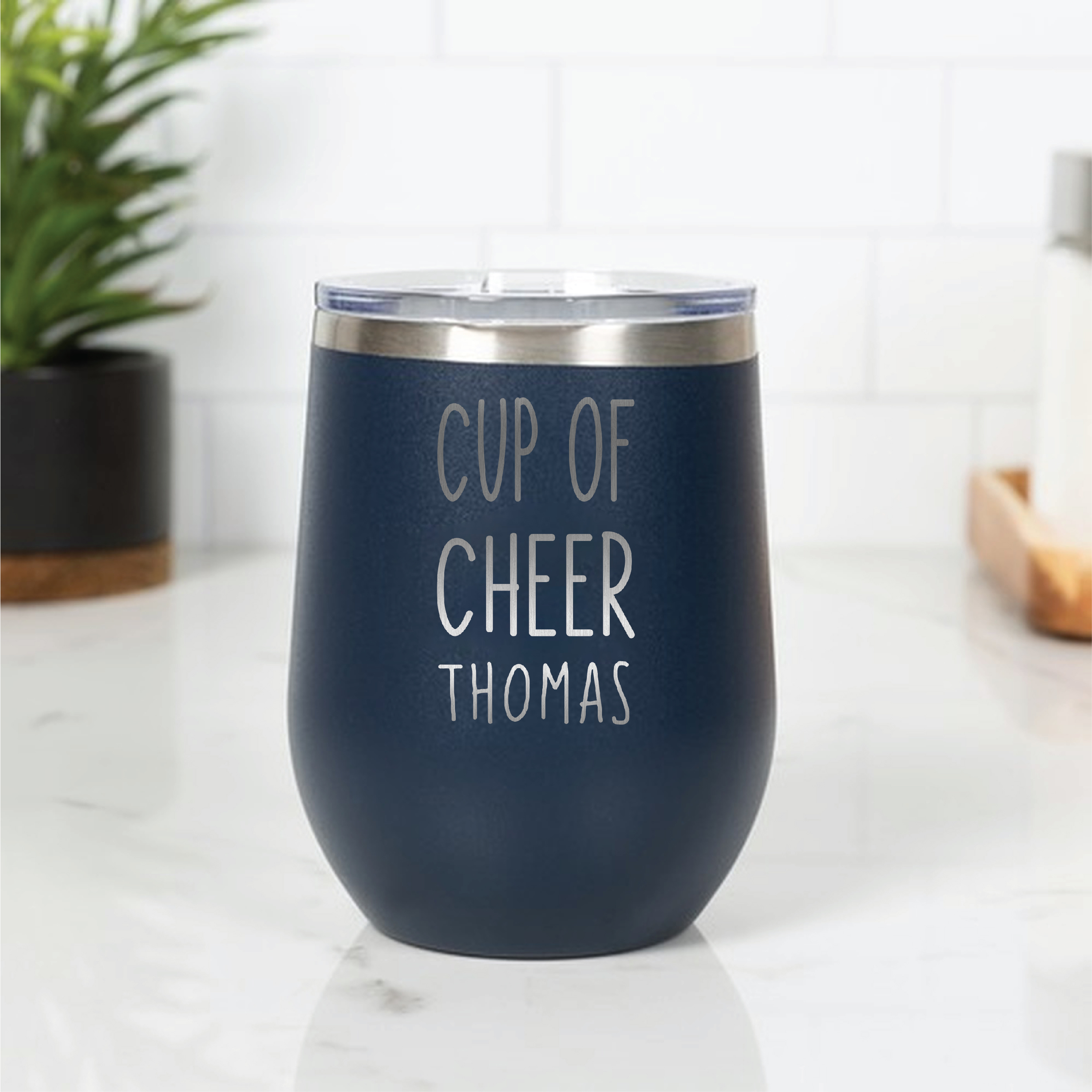 Cup of Cheers Blue Wine Personalised Vacuum Insulated Stainless Steel Tumbler with Lid